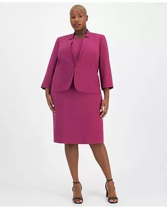 Plus Size Suits & Suit Separates - Macy's Plus Size Jacket, Plus Size Suits, Women's Suits, Le Suit, Open Front Jacket, Suit Up, Wild Rose, Suit Separates, Dress Silhouette