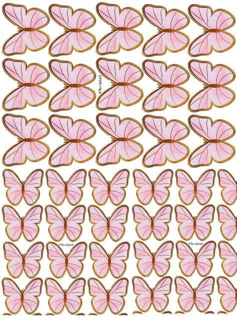 Butterfly Topper Printable Free, Pink Butterfly Printable Cake Topper, Butterfly Toppers Printable, Butterfly Cake Topper Printable, Topper Kupu Kupu, Pink Butterfly Printable, Gold Butterfly Cake, Butterfly Printable Template, Diy Cake Topper Printable