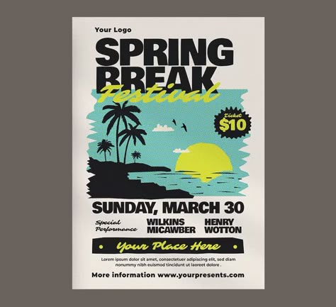 Spring Break Poster Design, Beach Festival Poster Design, Spring Break Graphic Design, Beach Party Graphic Design, Spring Event Poster, Spring Break Party Theme, Stem Fair Projects, Spring Flyer, Pool Parties Flyer