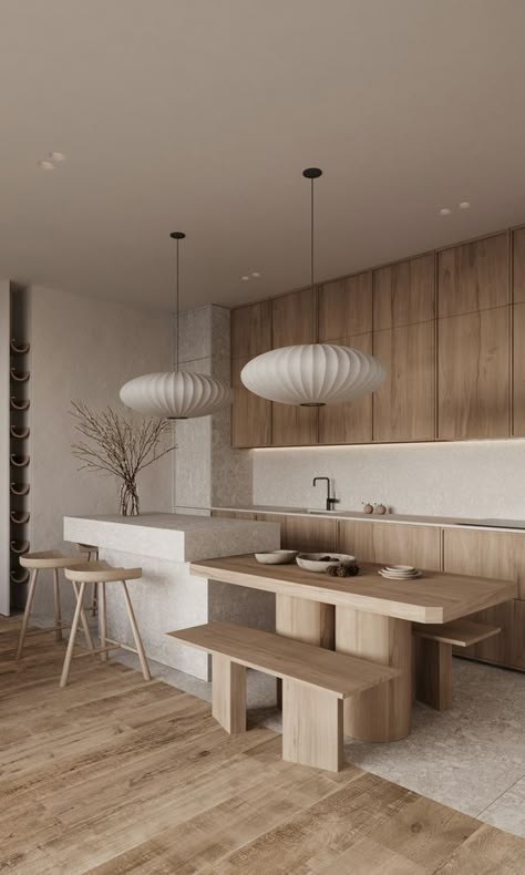 Japandi House, Japandi Kitchen, Japandi Interior Design, Scandinavian Kitchen Design, Japandi Interiors, Japandi Home, Desain Pantry, Lovely Kitchen, Japandi Living