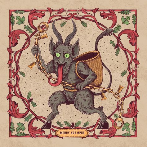 Krampus Illustration, Krampus Card, Pagan Christmas, 2014 Christmas, Arte Grunge, Creepy Christmas, Dark Christmas, Tableau Art, Christmas 2014