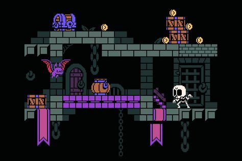 Platformer Game Design, Platformer Pixel Art, Pixel Art Side Scroller, Tileset Pixel Art, Pixel Tileset, 2d Tileset, 1 Bit Pixel Art, Pixel Art Platformer, Pixel Art Animation