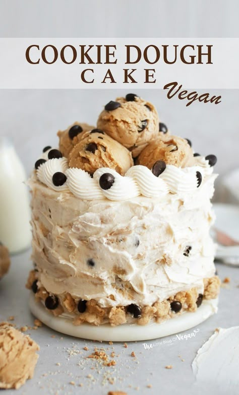 Cookie Dough Cake Recipe, Dessert Auction, Cookie Dough Cake, Vegan Birthday Cake, Cookie Dough Recipe, Vegan Cookie Dough, Vegan Baking Recipes, Vegan Cookie, Vegan Cake Recipes