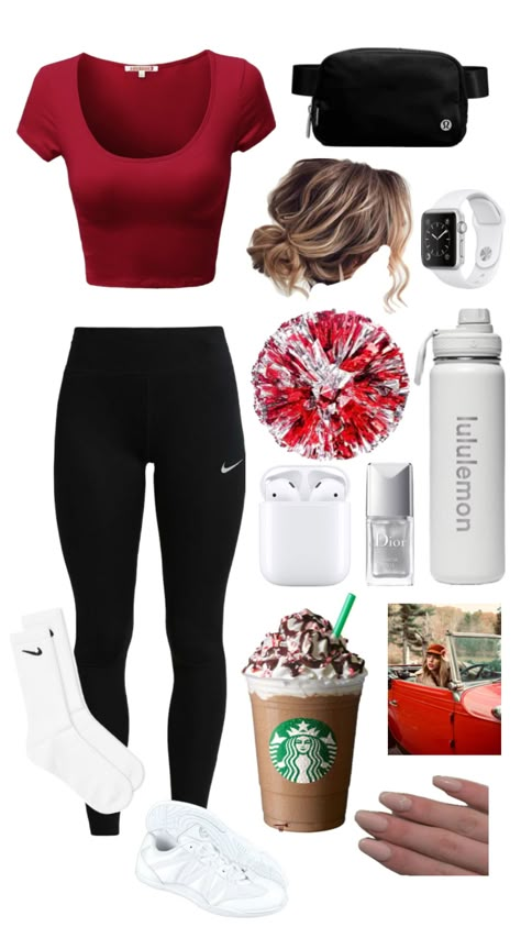 cheer practice fit (red) Cheer Practice Outfits, Trendy Instagram Outfits, Cheer Practice, Cute Christmas Outfits, Southern Outfits, Lululemon Outfits, Fitness Wear Outfits, Practice Outfits, Casual Preppy Outfits