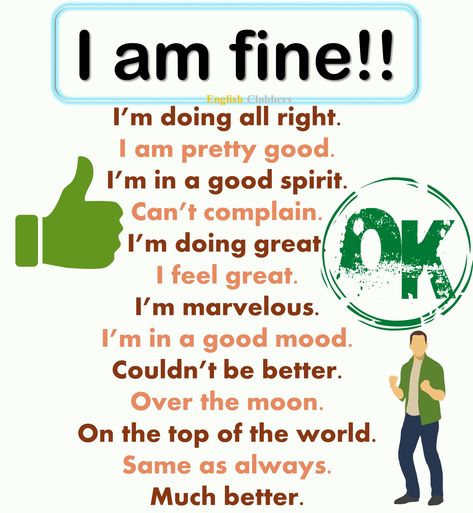 Simple English Sentences, I Feel Great, I Am Fine, Grammar English, Learn English Speaking, Speak English Fluently, English Speaking Skills, Other Ways To Say, Grammar Vocabulary