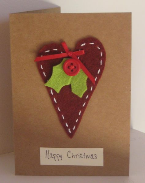 TSF002 Felt Heart Christmas Card ~ The Sparkly Fairy Felt Cards, Fabric Christmas Cards, Diy Christmas Paintings, Hanukkah Cards, Felt Ideas, Heart Christmas, Christmas Felt, Fabric Cards, Christmas Card Art