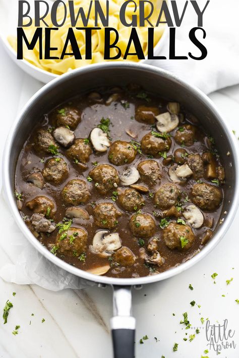 Brown Gravy Meatballs, Gravy For Meatballs, Brown Mushroom Gravy, Gravy Meatballs, Meatballs Gravy, Creamy Mushroom Gravy, Homemade Brown Gravy, Pork Food, Meatballs And Gravy