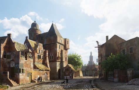 ArtStation - Sunny Town square, Rob Tuytel Dnd Locations, Novel Inspiration, Introduction Video, Medieval World, Old Town Square, City Background, New Fantasy, Town Square, Illustrator Artist