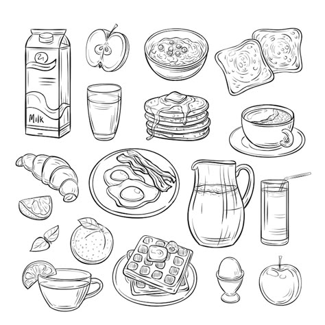 Premium Vector | Breakfast doodle. sandwich bread toast egg butter, morning coffee and cheese sketch healthy food vintage vector set Food Sketches, Tipografi 3d, Food Doodles, 귀여운 음식 그림, Sketch Note, Food Coloring Pages, Food Sketch, Recipe Journal, Food Drawings