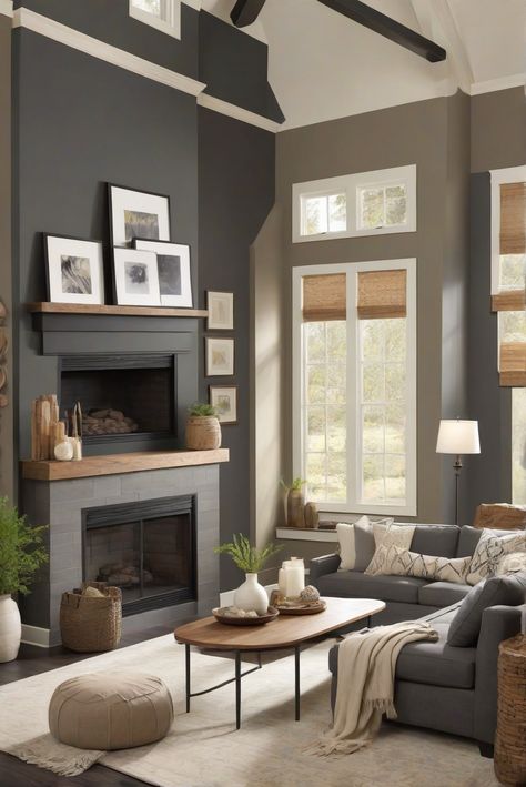 Incorporate BM Kendall Charcoal (HC-166) into your daily interior designer routine for a bold and elegant touch. Create a moody retreat with charcoal tones that exude sophistication and style. #Ad #homedecor #homedesign #wallpaints2024 #Painthome #interiorarchitecture Wall Colors Green Living Room Colors Bright Living Room Colors Apartment Renovation Living room Remodeling Modern Paint Colors 2024 Charcoal Gray Living Room Walls, Dark Living Room Walls Paint Colors, Color Schemes With Charcoal Grey, Grey Painted Living Room, Charcoal Grey Fireplace Wall, Kendall Charcoal Living Room, Colors That Go With Kendall Charcoal, Moody Bright Living Room, Charcoal Walls Living Room