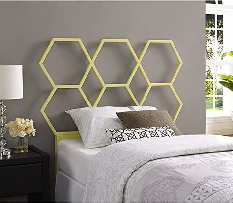 WE Furniture Honeycomb Style Twin Metal Headboard, Yellow Twin Size Headboard, Twin Frame, Forest Gate, Metal Headboard, Twin Headboard, Walker Edison, Twin Size Bedding, Honeycomb Pattern, Space Saving Furniture