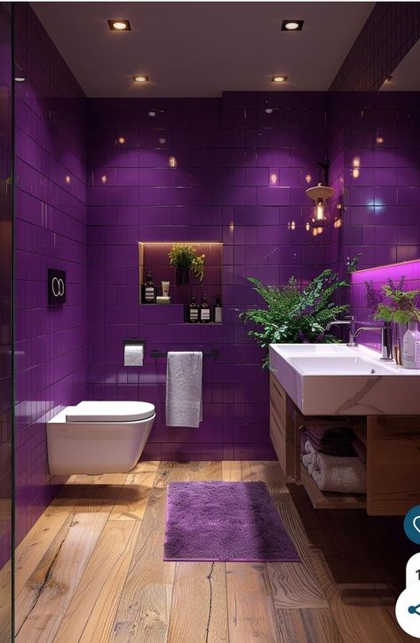 Purple Accent Wall, Lavender Bathroom, Purple Living Room, Purple Bathrooms, Bathroom Paint, Bathroom Decor Luxury, Retro Bathrooms, Bathroom Paint Colors, Bathroom Color