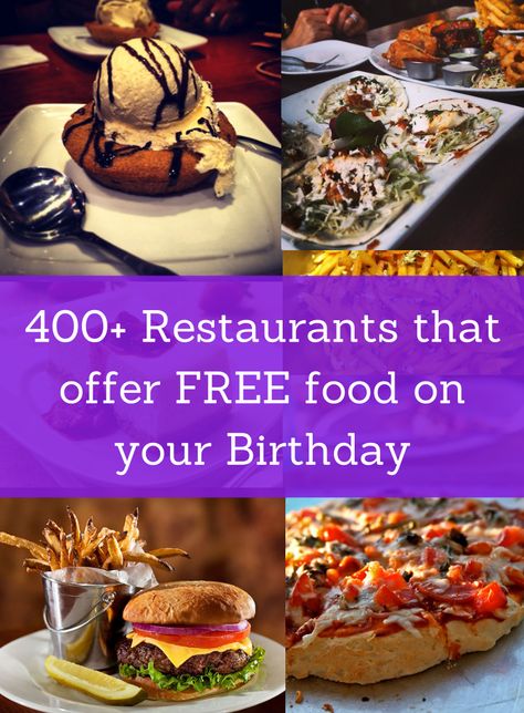 400  Restaurants That Offer Free Birthday Food Free Food On Your Birthday, Free On Your Birthday, Freebies On Your Birthday, Gluten Free Fast Food, Free Birthday Food, Restaurants For Birthdays, Birthday Free, Birthday Freebies, Gluten Free Restaurants