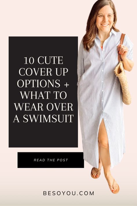 Learn how to choose a coverup, what to wear with a one-piece swimsuit, and see 10 bathing suit cover-up options. What To Wear Over Swimsuit, What To Wear Over A Swimsuit, Swin Suits, Cute Coverups, White Cover Up, Cute Cover, Oversized Shirts, White Linen Pants, Bathing Suit Covers