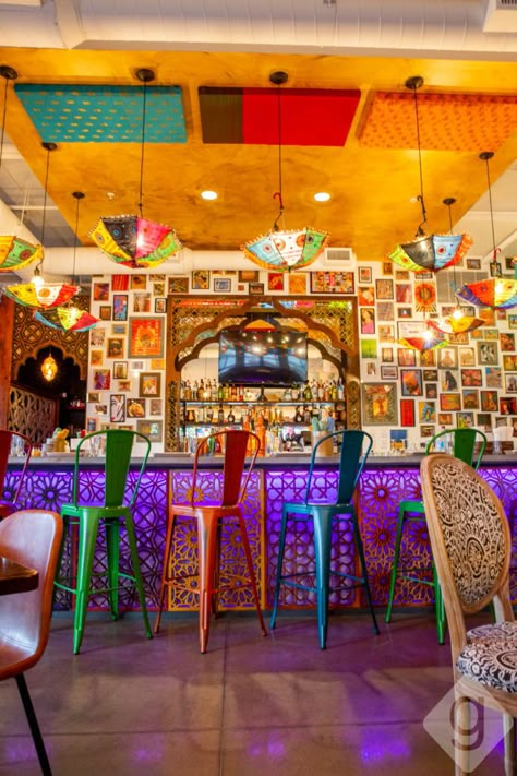 Indian Street Food Restaurant Design, Indian Fast Food Restaurant Design, Authentic Mexican Restaurant Design, Mexican Restaurant Design Interiors, Indian Restaurant Interior Design, Restaurant Design Interiors, Native Restaurant, Colourful Chairs, Nashville Guru