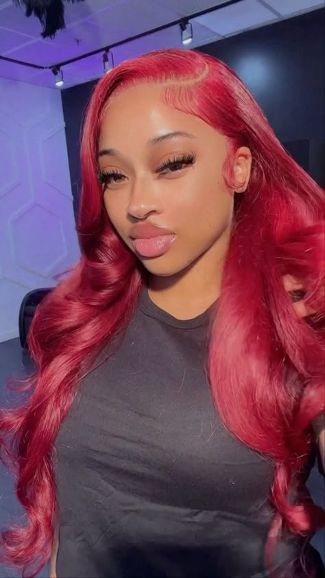 Curly Red Wig For Black Women, Side Part Red Wig, Red Frontal Wig Hairstyles, Red Wig Styles, Intense Red Hair Color, Red Wig Install, Red Hair On Light Skin, Red Lace Front Wigs, Red Hair On Black Women