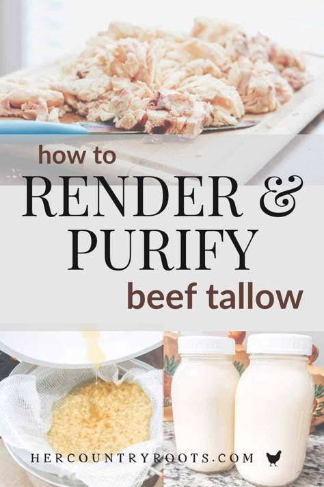 How to Render and Purify Tallow That's Odorless - Her Country Roots- Country Living, Ancestral Skincare How To Store Beef Tallow, Beef Tallow Sunscreen Recipe, Beef Fat Rendering, Diy Beef Tallow For Face, How To Render Deer Tallow, Beef Tallow Diaper Cream, Beef Tallow For Hair, Beef Tallow Skin Benefits, Beef Tallow Body Butter Recipe