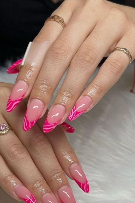 Hot Pink Nails For Birthday, Hot Pink Nails With Heart Design, Hot Pink Hair Accessories Prom, Hot Pink New Years Nails, Hot Pink Sweet 16 Nails, Hot Pink Aesthetic Nails, Hot Pink Design Nails, Hot Pink Nails Prom, Valentines Day Nails Hot Pink