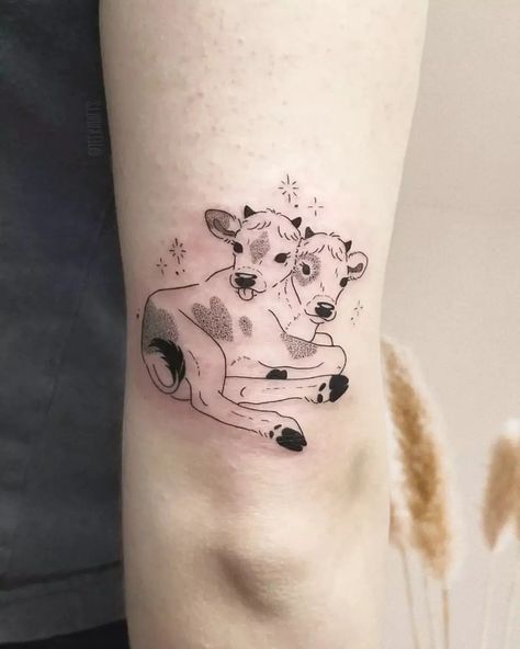 Cow Tattoo Ideas, Calves Tattoo, Two Headed Calf Tattoo, Two Headed Calf, Cow Tattoo, Small Cow, Dairy Cow, Kawaii Tattoo, Tattoo Ideas For Men