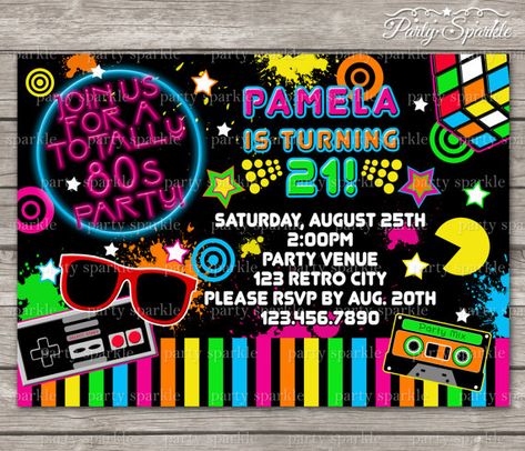 PRINTABLE TOTALLY 80s Retro Birthday Invite by PartySparkle Eighties Party, 80s Birthday, 80s Birthday Parties, 80's Party, Totally 80s, 80s Theme Party, 80s Theme, Sparkle Party, Skate Party