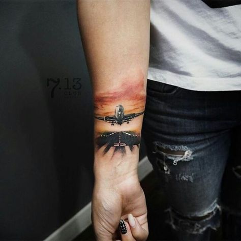 Travel Tattoos Travel Half Sleeve Tattoo, Airport Tattoo, Tattoo Airplane, Aviation Tattoo, Travel Tattoo Ideas, Small Neck Tattoos, Plane Tattoo, Wanderlust Tattoo, Airplane Tattoos