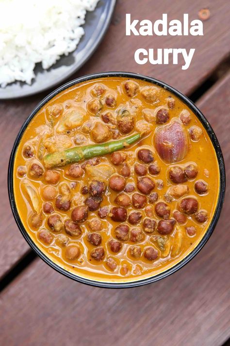 kadala curry recipe | puttu kadala curry | black chickpeas curry North Indian Vegetarian Recipes, Channa Recipe, Kadala Curry, Chickpeas Curry, Vegetarian Indian Food, Kerala Dishes, South Indian Breakfast Recipes, Vegetarian Indian Recipes, Cheese Pudding