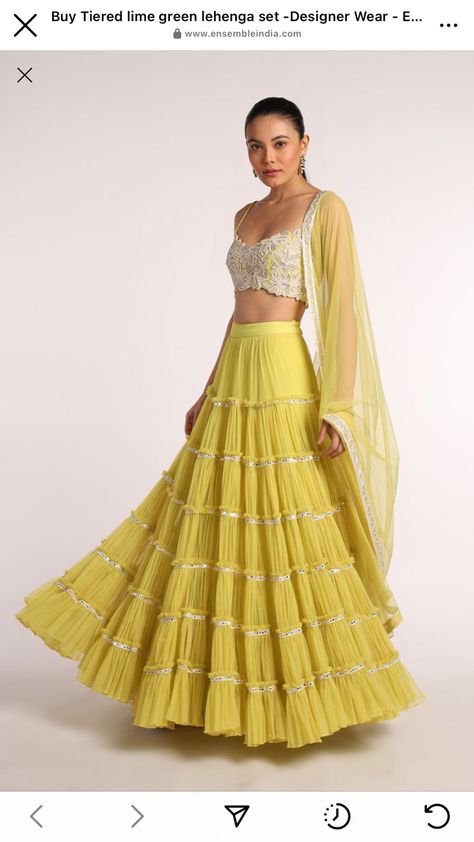 Yellow Indian Wear, Lime Green Lehenga, Yellow Lehenga Choli, Ritika Mirchandani, Designer Bridal Lehenga Choli, Mehendi Outfits, Yellow Lehenga, Lehnga Dress, Green Lehenga