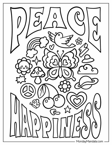 Trippy Coloring Pages Printable, Hippie Coloring Pages, Y2k Coloring Pages, Adult Coloring Books Printables, Summer Coloring, Unicorn Coloring, Quote Coloring Pages, صفحات التلوين, Easy Coloring