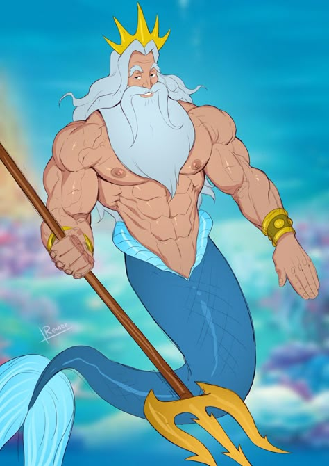 Male Mermaid, King Triton, Mermaid Man, Disney Boys, Cartoon Man, Guy Drawing, Disney Plus, Male Art, Character Portraits