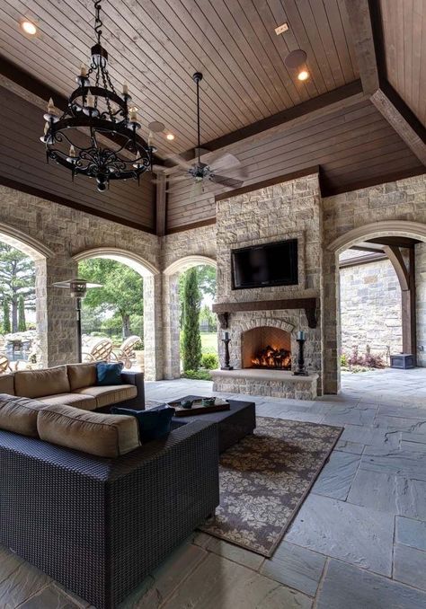 #housegoals #floorplans #houselayout #home #nicehouse #bighouse #home #homeiswhere #exteriordesign #interiordesign #homemakeover #kitchendesign #bathroomdesign #homedecor #homedecorations #homemakeover #rugs #interiordesign #bedroom #bedroomdesigns #laundryroomideas #porch #patio #patioideas Backyard Fireplace Patio, Pergola Metal, French Chateau Style, Chateau Style, Home Theaters, Backyard Fireplace, Sala Grande, Backyard Pavilion, Outdoor Living Room