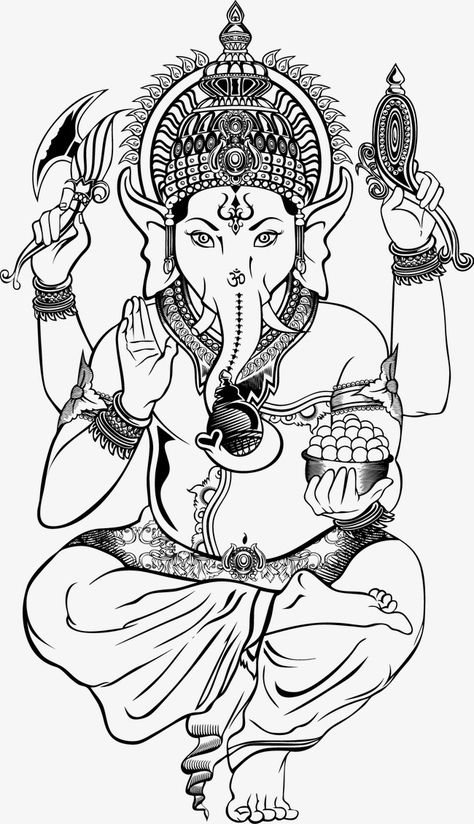 Ganesha Sketch, Ganesh Tattoo, Hindu Elephant, Ganesha Drawing, Elephant Coloring Page, Buddha Tattoos, Ganesha Tattoo, Buddha Tattoo, Indian Flowers