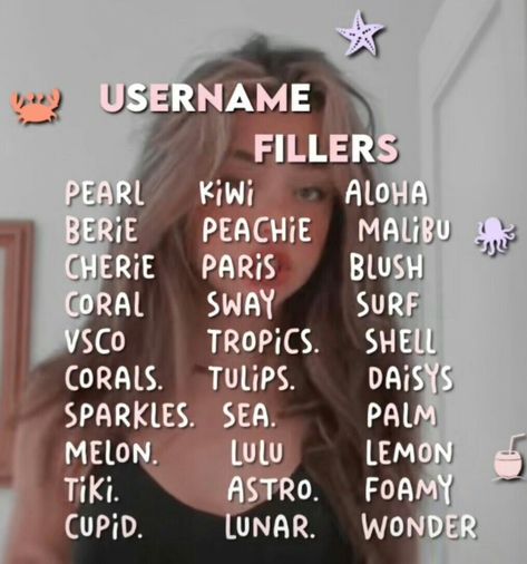 Username Fillers For Fanpages, Username Ideas For Fanpages, Aesthetic Roblox Name Ideas, User Fillers, Pretty Usernames, Username Fillers, Uae Girl, Preppy Names, Aesthetic Names For Instagram