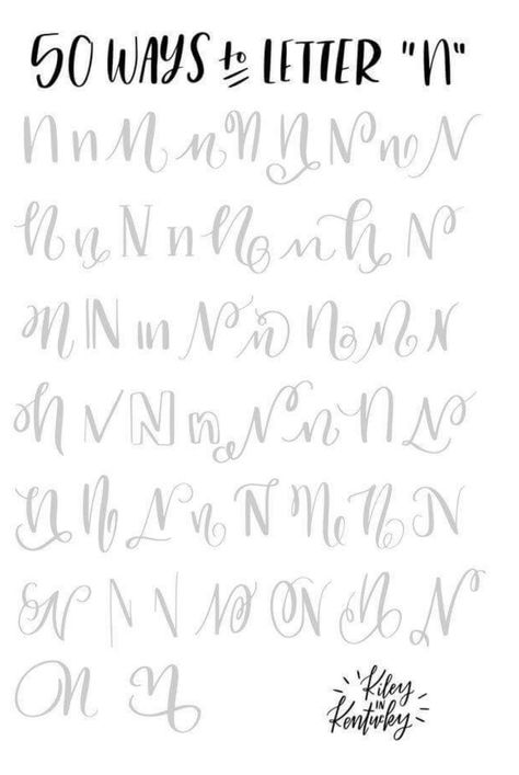 50 ways to letter N 50 Ways To Letter N, N Calligraphy Letter, Letter N Calligraphy, Letter N Font, Cursive N, Brush Lettering Font, Cursive Letters Alphabet, Calligraphy N, Hand Lettering Practice Sheets