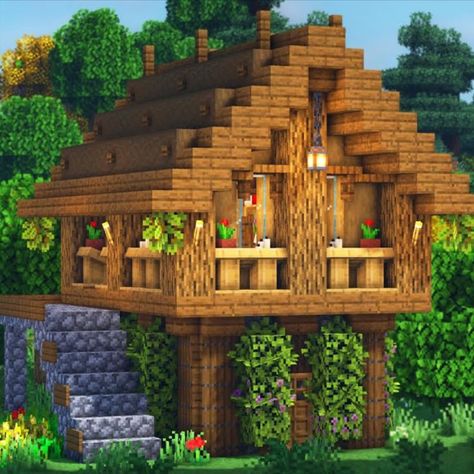 Medieval Minecraft House, Minecraft Small House, Minecraft Starter House, Minecraft House Ideas, Medieval Buildings, Minecraft Structures, Minecraft Interior Design, Bangunan Minecraft, Minecraft House Plans