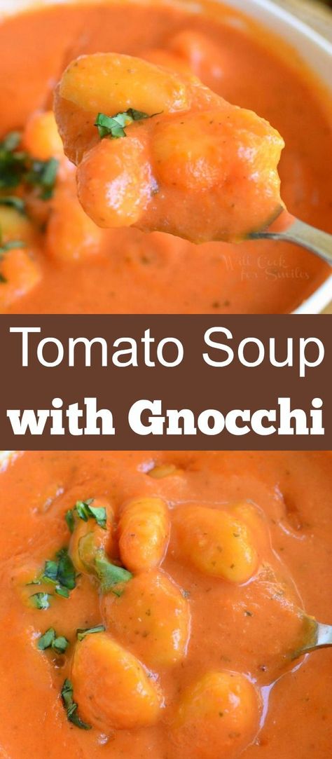 Chunky Tomato Soup Recipe, Soup With Gnocchi, Gnocchi Potato, Tomato Gnocchi Soup, Tomato Florentine Soup, Tomato Gnocchi, Gnocchi Sauce, Easy Tomato Soup Recipe, Tomato Bisque Soup