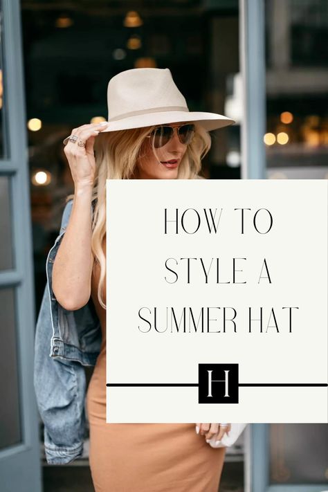 Looking for ideas on how to style a summer hat? Then head over to my blog where I'm showing you how to style a summer hat with 3 fabulous summer outfits! Hat Outfit Inspiration, Summer Outfits With Fedoras For Women, Summer Dress With Hat, Sundress And Hat Outfit, Summer Outfit Hat, Summer Hats 2024, Women Hats Fashion Summer, Outfits With Sun Hats, Summer Straw Hat Outfit