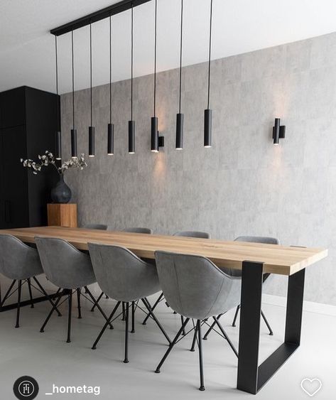 Wooden Table Grey Chairs, Dinning Room Table Light, Industrial Wooden Dining Table, Kitchen Table Grey Floors, Dinner Table Industrial, Dining Table Wooden Floor, Dining Table Grey Floor, Grey Floor Dining Room Ideas, Dinner Lighting Dining Rooms