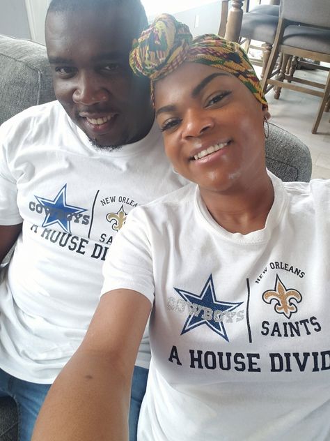 A House Divided T-Shirts!🏈 #Saints #Cowboys House Divided Football Shirts, House Divided Shirt, House Divided Football, Homecoming Football, Football Shirt Designs, New Craft Ideas, House Divided, Cheer Shirts, Diy Shirts