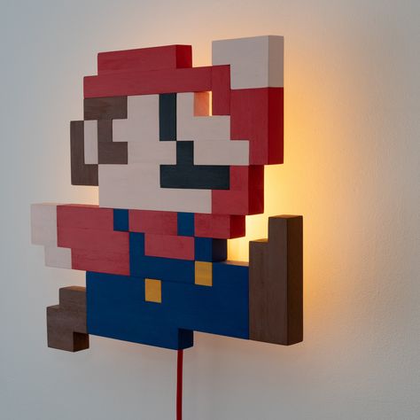 Super Mario 8 bit wall lamp | Nintendo Mario wall lamp | 80 Super Mario Wall Art, Super Mario Themed Bedroom, Mario 8 Bit, Gaming Lamp, Mario Wall, Super Mario Room, Attic Room Ideas, Mario Room, Mario Stuff