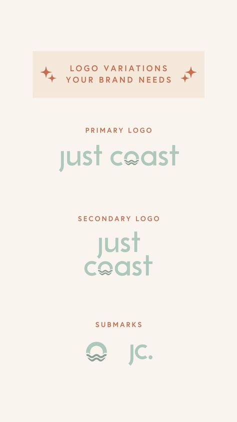 When creating your logo, don't stop at just one! Having a few different logo variations is essential for creating a cohesive and intentional brand across platforms. Every brand should have a Primary Logo, Secondary Logo, and Submarks. #logodesign #branddesigntips #logodesigner #branddesigner #graphicdesigntips #typography #fontchoices #fontsforlogos #logofonts #logotips #logoideas White Space Logo, Personal Branding Logo Design, Different Logo, Logo Variations, Media Studio, Personal Branding Logo, Business Branding Inspiration, Beach Logo, Secondary Logo