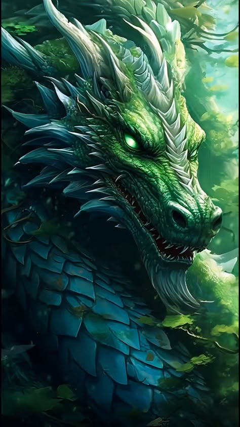 Green Dragon Art, Dragon Images Realistic, Dark Green Dragon, Blue And Green Dragon, Green Dragon Fantasy Art, Earth Dragon Fantasy Art, Cool Dragon Pictures, Dragon Head Tattoo, Emerald Dragon