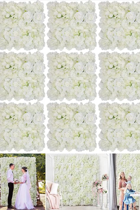 RIDDSEE Silk Flower Wall Panels 15 * 15inch- 12Pcs Artificial Floral Wall Mat DIY 3D Floral Panels Handmade Fake Flower Screen for Photo Photography Party Wedding Wall Background Decor-White Wedding Party Centerpieces, Diy Wedding Backdrop, Flower Wall Backdrop, Flower Panels, Wedding Wall, Rose Wall, Fake Flower, Floral Backdrop, Diy 3d