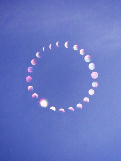 Moon Phases, A Group, Blue Sky, Moon, Pink, Blue, White