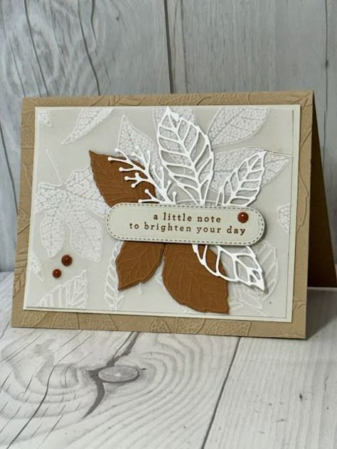 Fall Greeting Card with Embossed Vellum leaves and die cut leaves Handmade Cards Diy, Tool Tips, Autumn Cards, Leaf Cards, Changing Leaves, Spring Cards, Tree Cards, Fall Leaf, Thanksgiving Cards