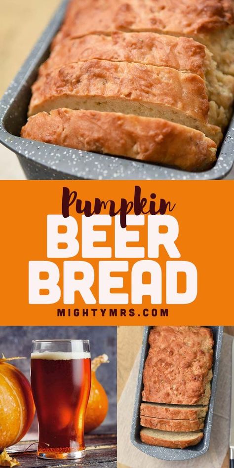 Pumpkin Beer Bread - An easy 5 ingredient recipe for delicious and moist beer bread using your faovite seasonal ale! Choose a pumpkin beer you love and mix it right in. Delicious, no yeast recipe with a dense and chewy texture when you use bread flour. You can also use all purpose flour for a less chewy bread. Awesome with butter and honey! A fall recipe using pumpkin that you'll love! Use herbs like rosemary and thyme or try pumpkin spice plus honey or maple syrup for the ultiamte fall treat. Pumpkin Ale Recipes, Pumpkin Beer Recipes, Recipes Using Beer, Herb Beer Bread, Pumpkin Beer Bread, Beer Bread Easy, Beer Bread Recipe, Chewy Bread, Pumpkin Beer