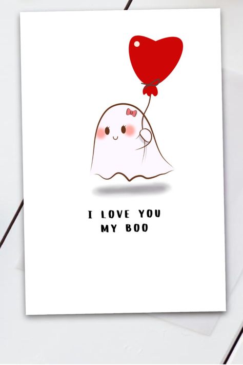 Ghost Valentines, Love Lock, My Boo, Boo Ghost, Cute Card, Valentines Day Card, Valentine Card, Funny Valentine, Halloween Cards