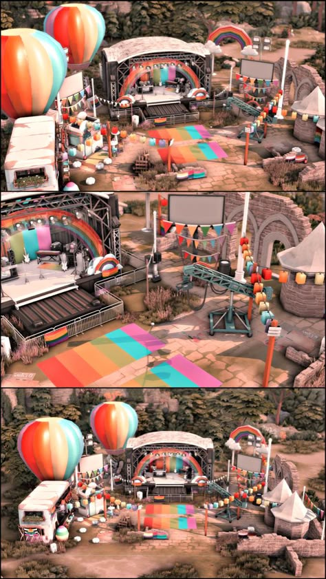 Sims 4 Festival, Sims 4 Gallery Lots, Ts4 Lots, Ts4 Builds, Maximalist Boho, Cc The Sims 4, The Sims 4 Lots, Pride Festival, Sims Builds