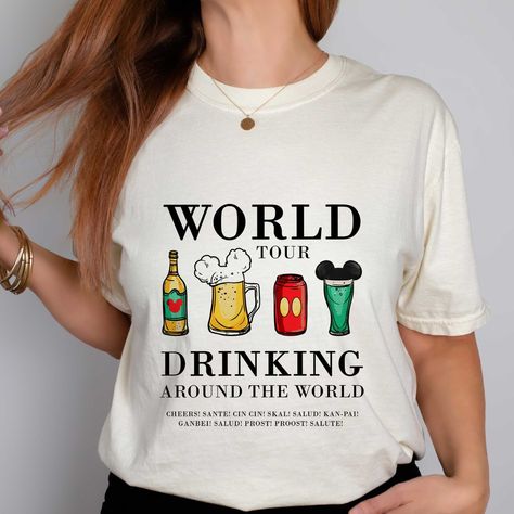 Epcot Shirt Ideas, Epcot Center, Epcot Shirts, Drinking Around The World, Iconic Album Covers, Shirt Designs For Men, Comfort Colors Shirt, T Shirt Printing, Disney Trip