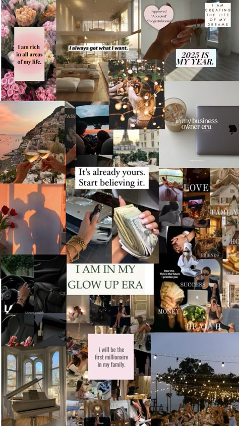 Wealthy Aesthetic Wallpaper, Pov Picture Ideas, Dark Gold Wallpaper, Iphone Collage Wallpaper, Dream Lifestyle Motivation, Vision Board Diy, 2025 Moodboard, Nana Jacqueline, Vision Board Words