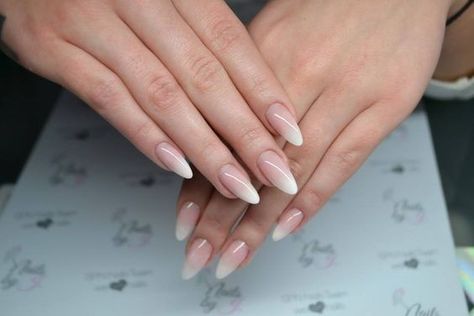 Faded French Manicure, Fade Nails, French Fade Nails, Ombre French Nails, Oval Acrylic Nails, Almond Nails French, Nails Oval, French Fade, Blue Nail Art